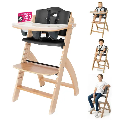 Vista 13 de Silla alta de madera Abiie Beyond Junior con bandeja - Trona ajustable y convertible para bebés y niños pequeños - De 6 meses a 113 kg - Resistente