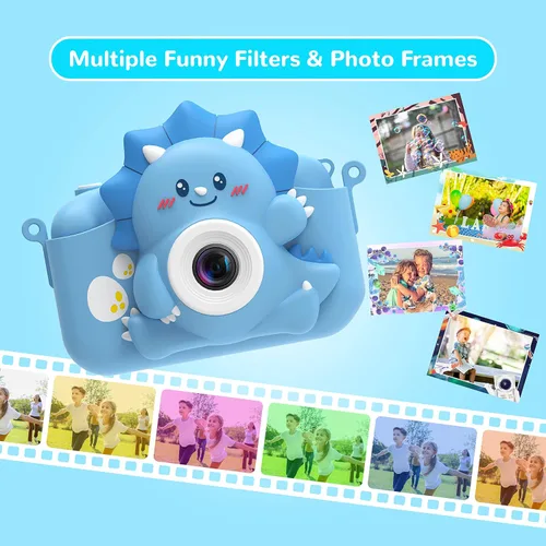 Vista 5 de Cámara para niños para niñas y niños, cámara digital HiMont para niños con tarjeta TF de 32 GB, cámara para niños de 1080P y cámara de video selfie