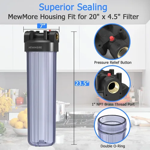 Vista 2 de WHT20 Carcasa de Filtro de Agua para Toda la Casa, Compatible con Filtros de Sedimentos de 20"x4.5", etc. para Agua de Pozo y Ciudad, Sistema