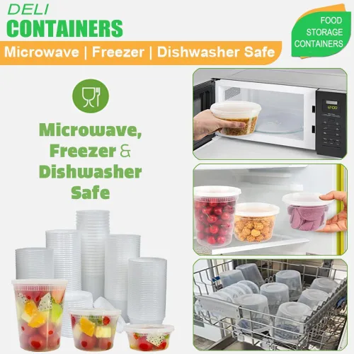 Vista 8 de [80 juegos combinados] Contenedores de almacenamiento de alimentos con tapas, 8 oz, 16 oz, 32 oz, recipientes de plástico para delicatessen