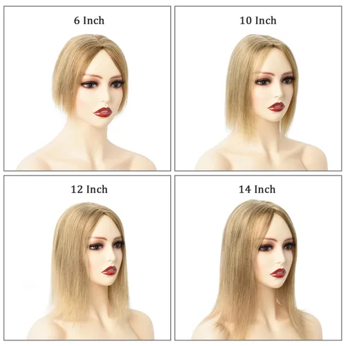 Vista 7 de Toppers de cabello humano con clip, sin costuras, para mujer, base de encaje para cabello picante, 12 pulgadas, rubio decolorado