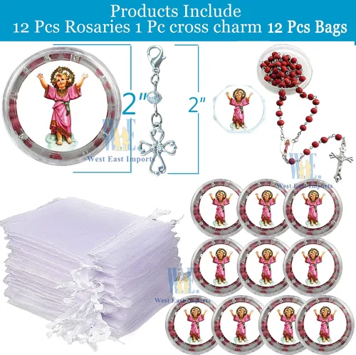 Vista 2 de Divino Nino Divino Niño Jesús Perfumado Rosario (12 PCS) Recuerdos de presentacion de 3 años Bautismo Party Favor Baby Jesus (rojo)