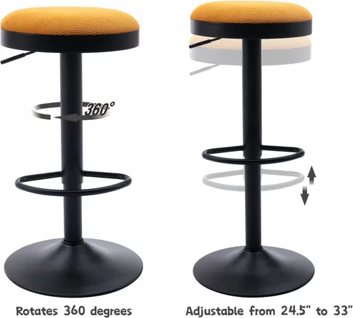 Vista 6 de CIMOTA Juego de 2 taburetes de bar redondos giratorios con espalda descubierta ajustable, taburete de bar moderno industrial para cocina, hogar
