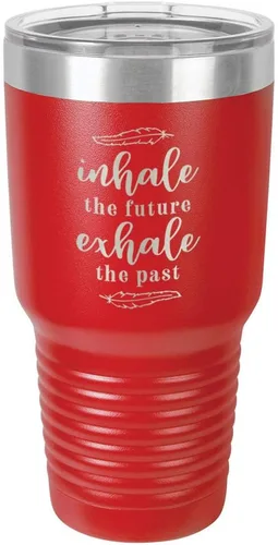 Vista 16 de INHALE EL FUTURO EXHALE EL PASTO Grabado 30 oz Vaso con paja y tapa superior deslizante de acero inoxidable taza de viaje de acero inoxidable 's