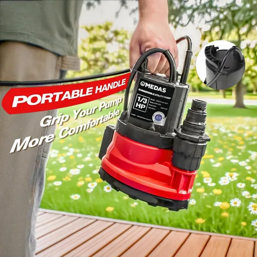 Vista 4 de MEDAS Bomba sumergible automática de 1/3 HP 2450 GPH, encendido/apagado automático con sensor inteligente, drena a 0.04 pulgadas, bomba de agua