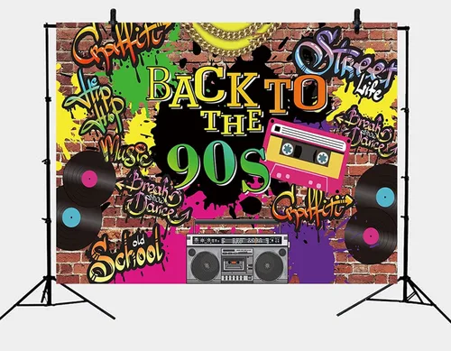 Vista 6 de Volver a los años 90 telón de fondo Hip Hop Graffiti pared de ladrillo Retro Moda Fotografía Fondo tema de los años 90 Aldult Niños Fiesta