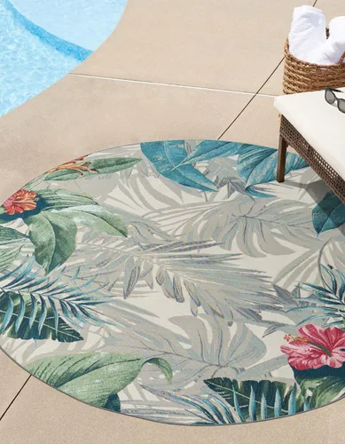 Vista 9 de Unique Loom Outdoor Botanical Collection - Alfombra Kula (4 pies 1 pulgada octágono multi/gris)