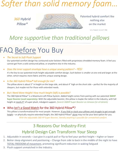 Vista 2 de 360 Hybrid Pillow® – Almohada Cervical para Alivio del Dolor Ergonómica y Ajustable para Dormir de Espalda, de Lado, de Barriga, Rollo de Cuello