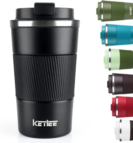 Vista 22 de KETIEE Taza de café de 12 oz: Taza de café con aislamiento al vacío y tapa a prueba de fugas, taza de viaje de acero inoxidable con doble pared