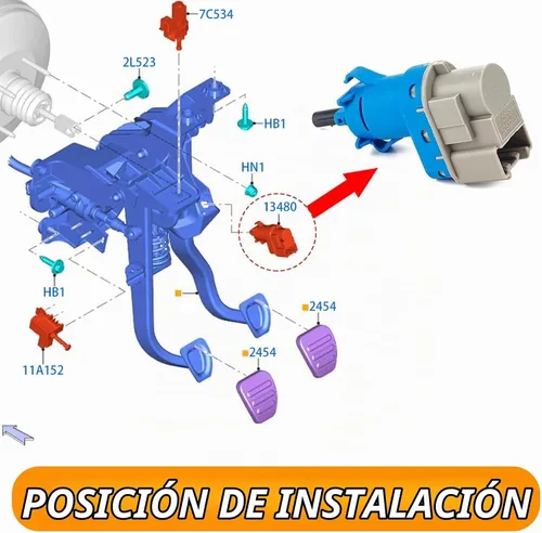 Vista 3 de Interruptor de luz de freno, interruptor de modificación de pedal de freno estándar Plug and Play de 4 pines, reemplazo impermeable y resistente al