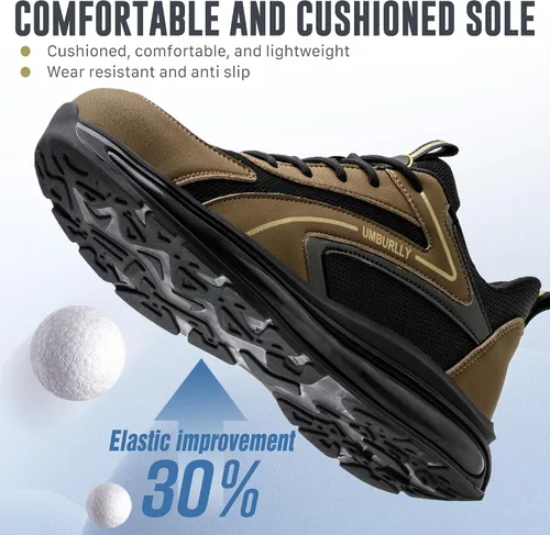 Vista 4 de Asiman Zapatos de punta de acero para hombre, zapatos de trabajo indestructibles, ligeros, con puntera de acero, zapatos de seguridad