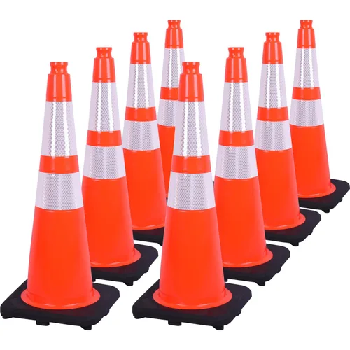 Vista 21 de Conos de Tráfico de PVC Naranja/Verde Fluorescente, Cono de Estacionamiento con Base Negra Pesada Estructuralmente Estable Resistente a