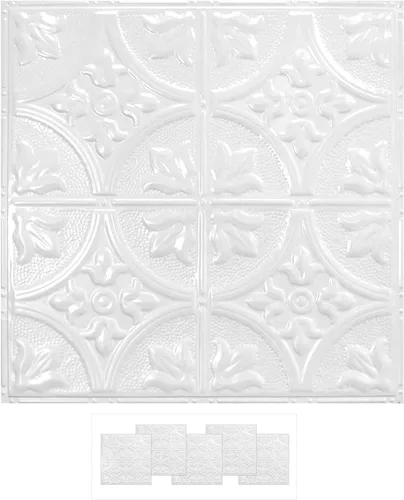 Vista 21 de American Tin Ceilings Kit de 5 unidades: azulejos metálicos para clavar en patrón #2 clavado y color sin terminar. 24 x 24 pulgadas