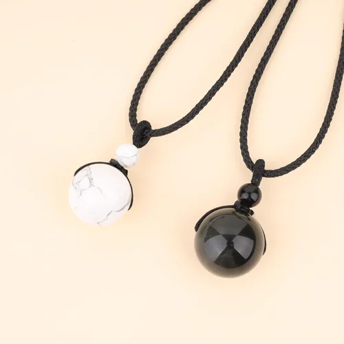 Vista 5 de COAI Collares con colgante de cuentas de piedra para parejas para él y ella, Piedra