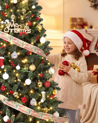 Vista 7 de Aptliton Árbol de Navidad artificial con luces LED, árbol sintético completo para decoración interior del hogar, soporte incluido, verde regular