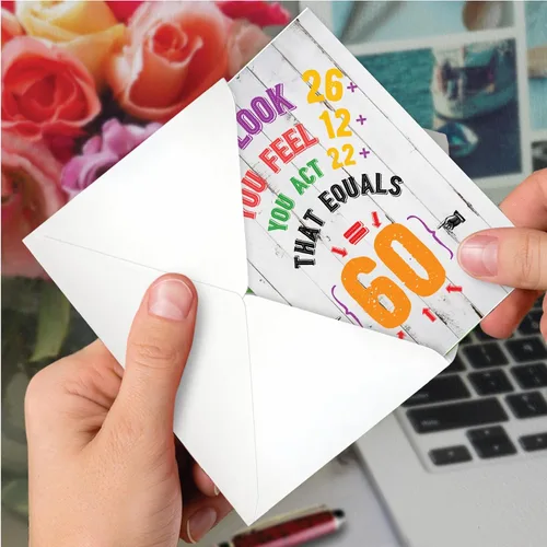 Vista 6 de NobleWorks - Tarjeta de cumpleaños número 60 con sobre - Divertida tarjeta de notas para niños de 60 años, felicitaciones de papelería - Ecuación