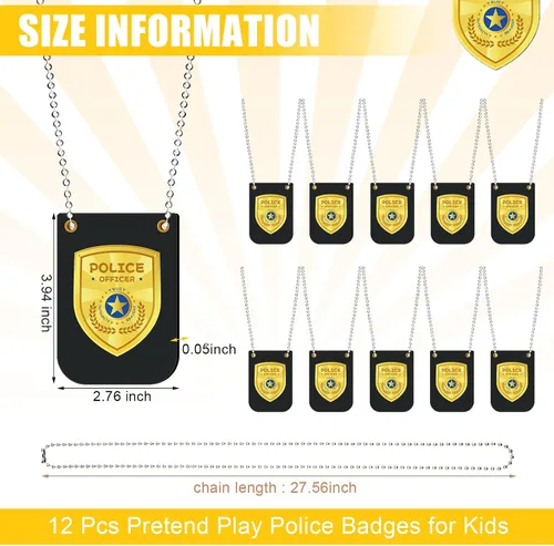 Vista 2 de 12 piezas de insignias de policía de juguete de simulación para niños, detective, policía, policía fbi, accesorio de insignia falsa con cadena