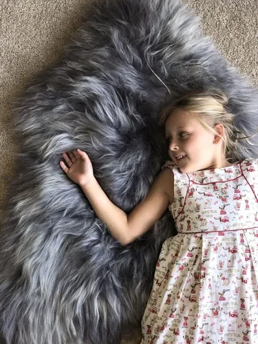 Vista 85 de HUAHOO Alfombra de piel de oveja genuina prémium Negra Real de Australia Piel de oveja natural de lujo, alfombra esponjosa de lana de cordero