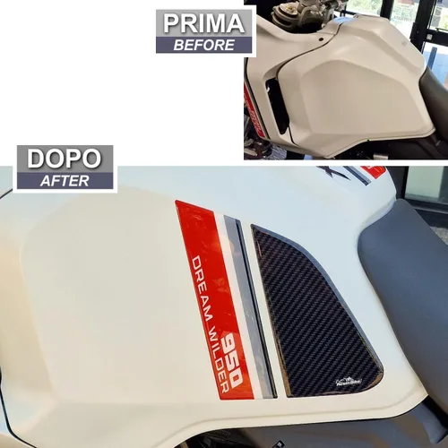 Vista 3 de Resin Bike Calcomanías 3D para motocicleta compatibles con Ducati DesertX 2022-2026. Protectores laterales del tanque contra impactos y arañazos.