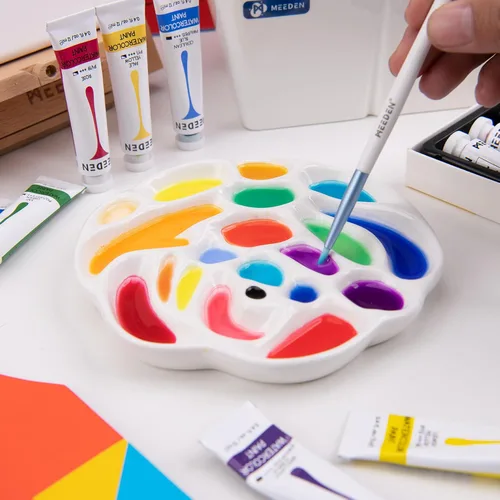 Vista 7 de MEEDEN Paleta de la pintura de la porcelana, bandeja de mezcla de cerámica de la paleta de la acuarela, diseño en forma de rosa
