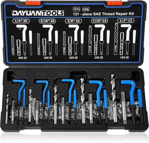 Vista 10 de DAYUAN 131 piezas Kit de reparación de roscas métricas helicoidales, herramienta de inserción de rosca de taladro HSS M5 M6 M8 M10 M12