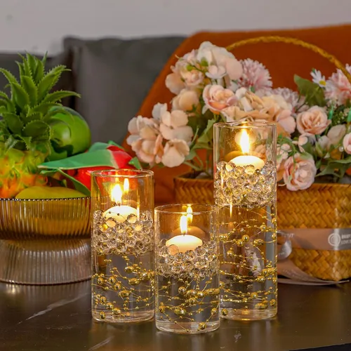 Vista 7 de Shihanee 15 jarrones de cristal para velas, soportes cilíndricos Dorado