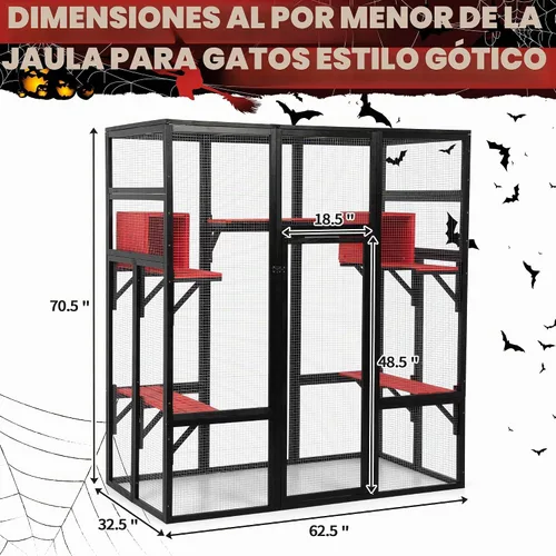 Vista 5 de COZIWOW Catio de madera grande de 70 pulgadas para exteriores con perchas y condominios, jaula para gatos interior con techo impermeable, 7