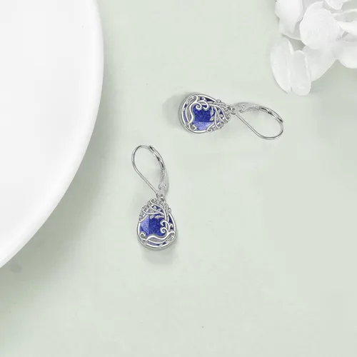 Vista 202 de Aretes colgantes con forma de lágrima de filigrana de piedra lunar de plata de ley 925 con cierre de palanca para mujer, regalos de joyería
