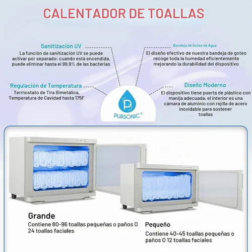 Vista 5 de Pursonic Calentador de toallas profesional con esterilizador UV, calentador de toallas prémium de 8 litros, calefacción 360 grados con tanque