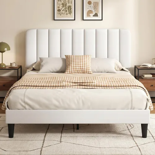 Vista 12 de VECELO Base de cama tapizada de tamaño matrimonial con 4 cajones y cabecero, plataforma de terciopelo, soporte de listones de madera, no necesita