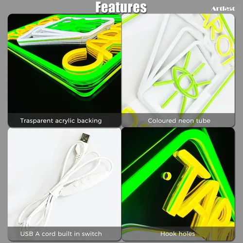 Vista 4 de Tarjetas de tarot de neón LED psíquica abierta tienda decoración ventana verde tarjetas de tarot luz de neón para decoración de pared de habitación