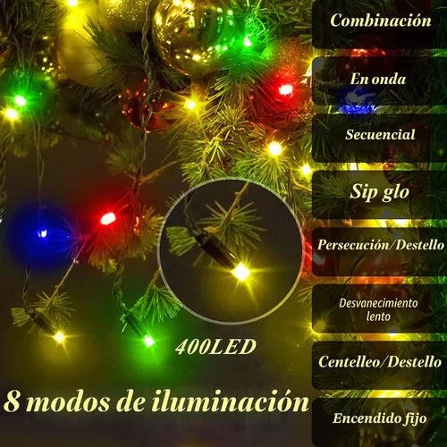 Vista 4 de aneeway 400 luces LED para árbol de Navidad, luces de Navidad con 8 modos de luz y función de memoria, 16 cadenas de luces de 6.6 pies con función