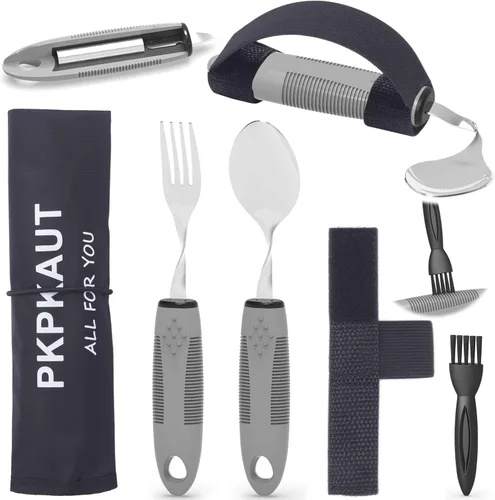 Vista 8 de Utensilios adaptativos para pacientes de Parkinson, personas mayores, utensilios pesados para temblores de mano, utensilios para comer para personas