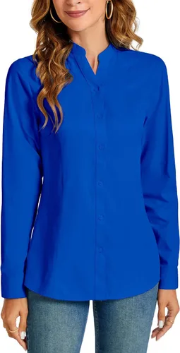 Vista 10 de Camisas básicas con botones para mujer, estilo ejecutivo informal, cuello, ropa de trabajo, camisa de vestir ajustada, blusa