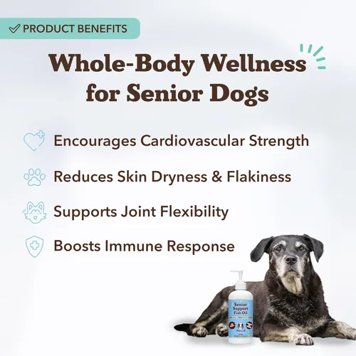 Vista 2 de Natural Dog Company Aceite de pescado Omega 3 para perros mayores - Suplemento para la movilidad, piel, pelaje, corazón y cerebro, con cúrcuma