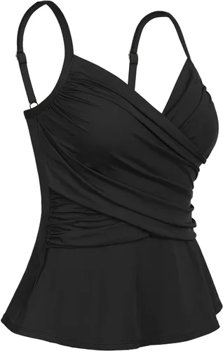 Vista 4 de Hilor Tankini envolvente para mujer, con control de abdomen, fruncido, con cuello en V, para nadar