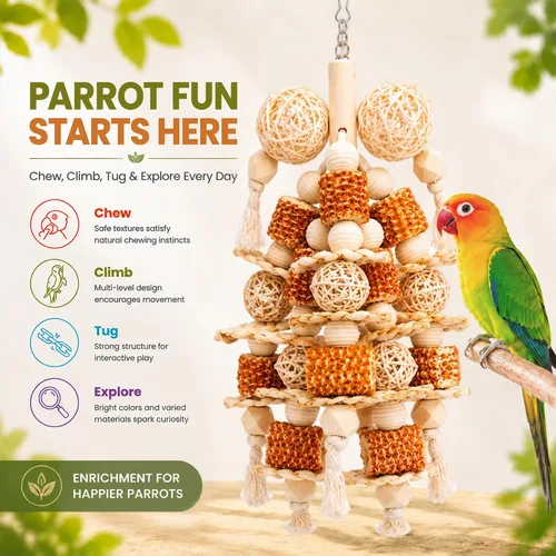 Vista 5 de Bird Toys Natural Corn Cob Loofah Chew Toys for Small Medium Parrots