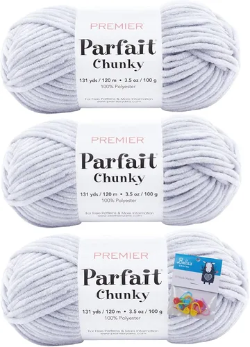 Vista 16 de Premier Yarns Parfait - Paquete de 3 unidades de felpilla gruesa de 3.5 onzas, peso supervoluminoso, paquete de 3 unidades con soportes para punto