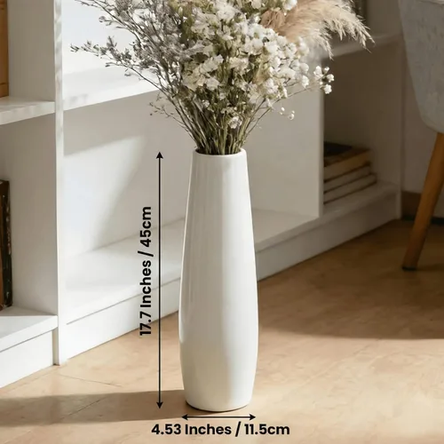 Vista 3 de Jarrón alto de cerámica blanco, 17.7 pulgadas, diseño minimalista Forma 1