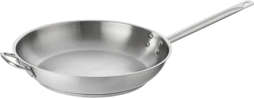 Vista 4 de Winco - Sartén de acero inoxidable de 14 pulgadas con mango auxiliar