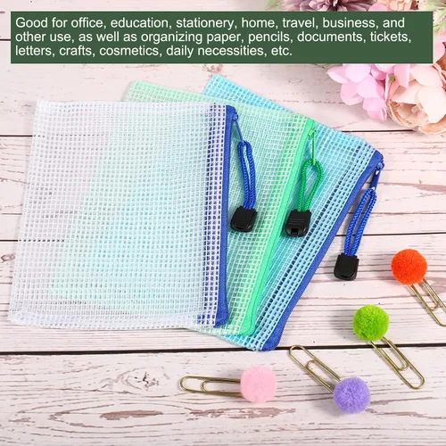 Vista 5 de YOKIVE Paquete de 6 bolsas de malla con cremallera, bolsillos de malla A6 para archivos, bolsa de plástico para documentos, ideal