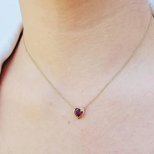 Vista 8 de 18K Solid Yellow Gold Genuine Gemstone Choker Necklace, 15 inches Chain Pendant Dainty Necklace gift for her