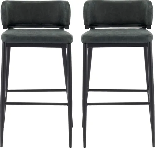 Vista 4 de Christopher Knight Home Ebany - Juego de 2 taburetes de bar con marco de metal, silla de cocina tapizada, sillas de bistró con respaldo curvado