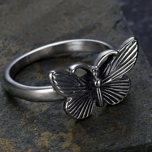 Vista 4 de Jude Jewelers Anillo de acero inoxidable retro vintage con diseño de mariposa