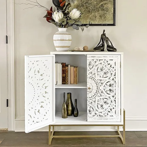 Vista 6 de PHI VILLA - Armario decorativo blanco con puerta, gabinete de buffet tallado hueco