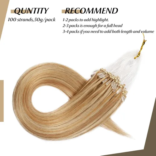 Vista 61 de SEGO Extensiones de cabello humano con micro cuentas, extensiones de cabello humano con micro bucle, lacio, natural, fusión fría, 1.76 oz/paquete