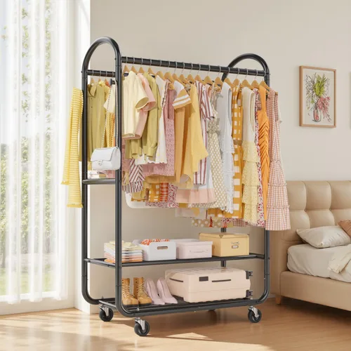 Vista 7 de EAGMAK Percheros de ropa resistentes para colgar ropa, 720 libras, perchero con ruedas con cerradura, organizador de armario de metal para Negro