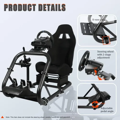 Vista 8 de Marada Racing Simulator Cockpit Stand with Black SeatRacing Game Stand fits Logitech G25 G27 G29 G920 G923 Thrustmaster FanatecSteering Wheel Stand