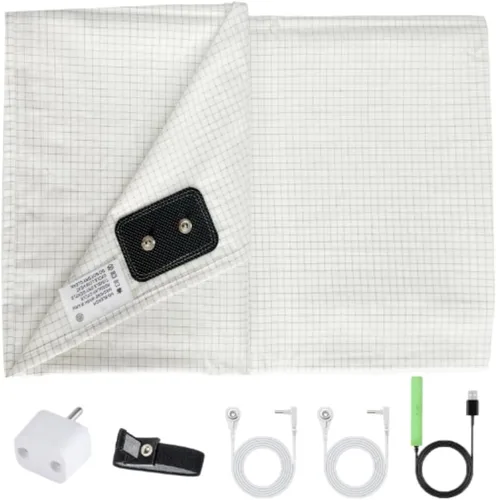 Vista 10 de Amradield Grounding - Sábana bajera 10% fibra plateada, 90% algodón, 80 x 78 x 15 pulgadas, protección Faraday, sábanas bajeras de tela de algodón