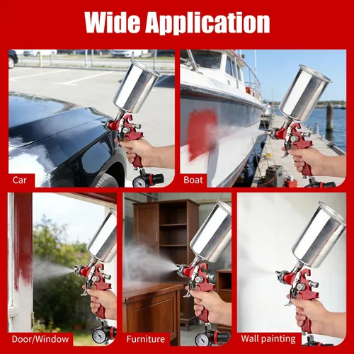 Vista 7 de HVLP Pistola de pintura en aerosol para automoción – El kit de pistola de pintura de alimentación por gravedad incluye 5 boquillas